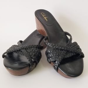 COLE HAAN Black Braided Nike Air Wedge Sandals